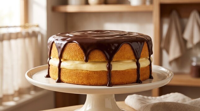 Classic Boston Cream Pie, Dessert, Sweet, American Dessert
