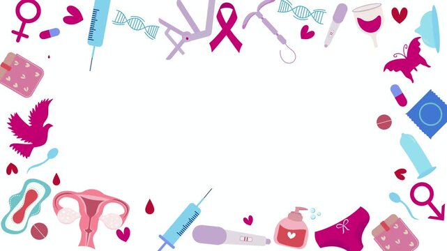 Gynecology and Feminine Healthcare Border breast cancers awareness sexual healthy Overlay Video, Female Health Icons Animation Asset