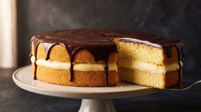 Classic Boston Cream Pie, Dessert, Sweet, American Dessert