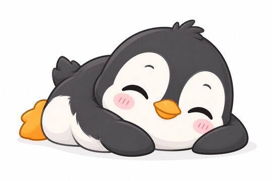 Cute baby penguin sleeping peacefully