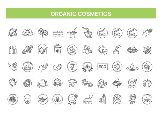 Natural Cosmetics and Skincare Icons Set
