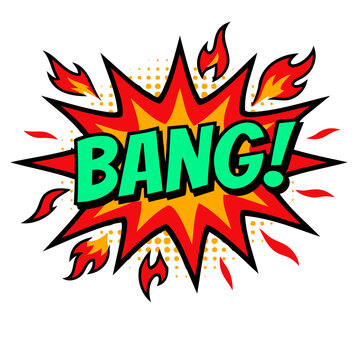Vintage comic book explosion word bubble saying bang with fire and sparks a dynamic action effect isolated on transparent background