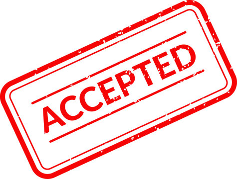 A red rectangular rubber stamp with the word accepted centered in bold capital letters