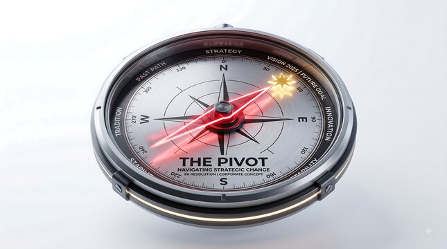 Detailed silver compass with glowing red needle pointing to a star for strategic business planning