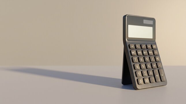 Sleek black calculator with copy space showing financial calculation and planning. Illustrates impact of good habits like budgeting and saving. Useful for business, education and accounting.