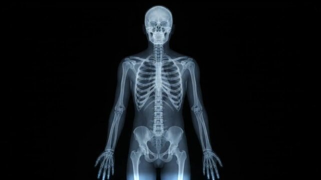 Full body X ray scan of a human skeleton medical imaging anatomical study health and science concept