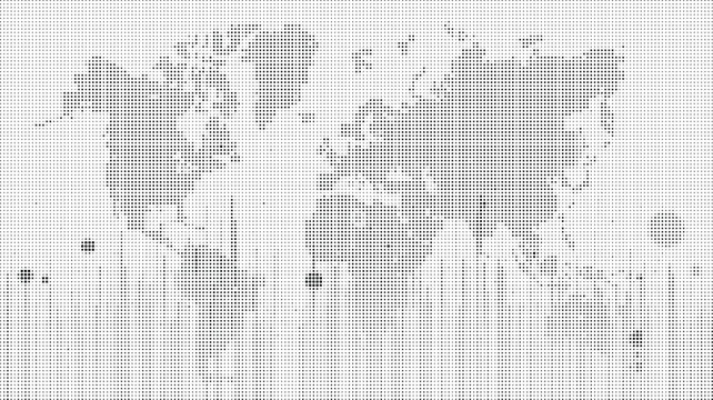 Abstract world map graphic made of black halftone dots pattern