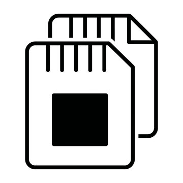 Black and white icon of SD memory card symbol on white background