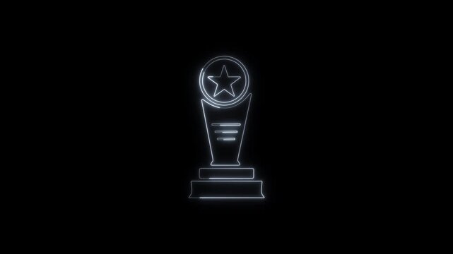 Glowing Neon Trophy Animation with Changing Color Light Lines on Black Background