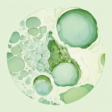 This diagram illustrates glucocerebroside buildup in macrophages, highlighting engorged lysosomes amidst a soft green and cream palette.