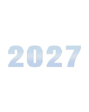 Metallic blue numbers spelling two thousand twenty seven on a transparent  background new year concept