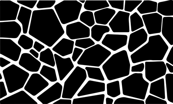 Abstract seamless pattern featuring black organic stone textures with white grout lines creating geometric rock wall motif for interior flooring or background.