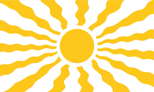 Wavy sunburst background displaying yellow and white radiating sunbeams in organic curved lines for summer themes and positive vibrant retro aesthetic designs.