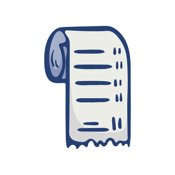 Receipt icon. Hand drawn doodle clipart for purchase records, expenses, checkout, accounting, billing and personal budgeting. Vector illustration isolated on white background.