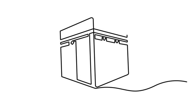 Animated self drawing of one continuous line draw Kaaba building at Mecca city, Saudi Arabia. Islamic holy day Ramadan Kareem and Eid Al Adha greeting card concept. Single line animation video