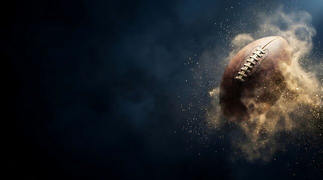 American football ball with dust explosion effect