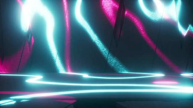Bright neon light patterns fill the space with an abstract design. The visuals create a vibrant atmosphere, seamless loop background