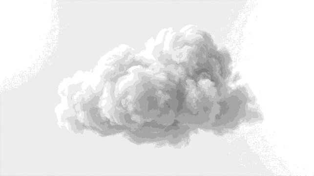 A detailed cloud rendered in a halftone dot pattern, isolated on a transparent background