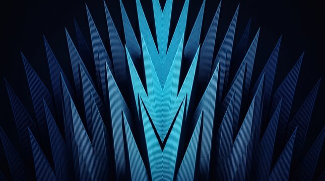 Abstract geometric pattern featuring sharp blue triangular spikes arranged in a repeating and symmetrical digital formation