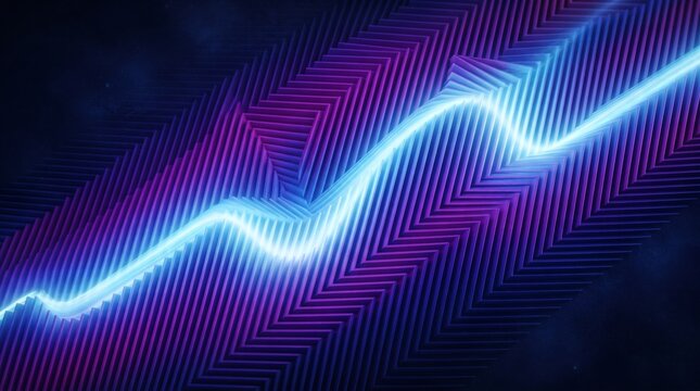 Abstract geometric pattern featuring purple ridges and a glowing neon blue light wave crossing the center