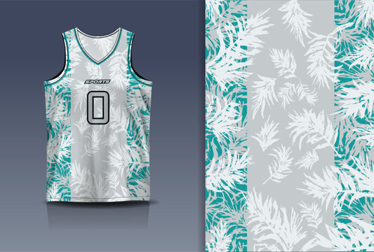 Basketball Jersey Sport Streetwear Design Abstract Tropical Palm Leaves Pattern Teal White Grey Sublimation Fashion