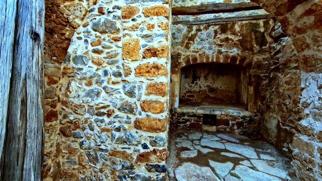 The ruins of the ancient Venetian Spinalonga fortress in Crete, Greece