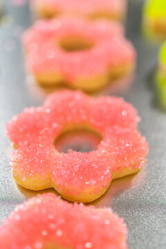 Pink Sugar Flower Cookie Close View