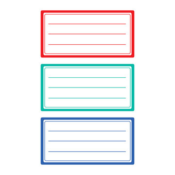 Set of Three Colorful Blank Lined Index Cards Vector Illustration.

