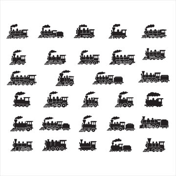 PrintTrain SVG Bundle  Steam Locomotive Silhouette Vector Clipart Set