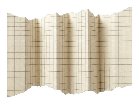 Accordion folded grid paper sheet isolated on transparent background for creative architectural sketching and notes
