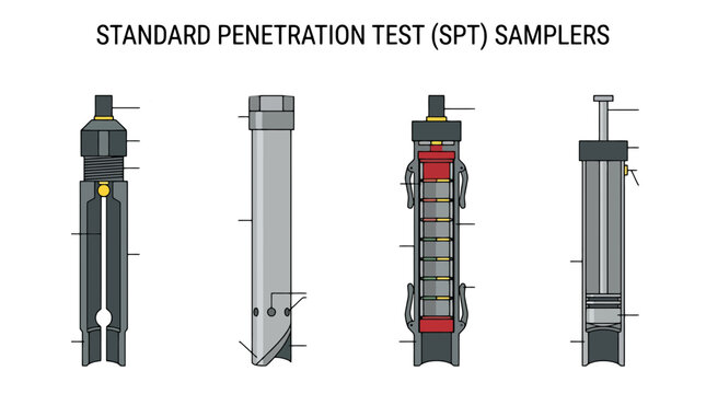 Standard Penetration Test (SPT) Samplers Illustration for Geotechnical Engineering and Soil Sampling Site Investigation