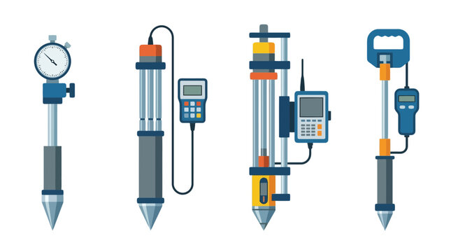 Set of Professional Soil Penetrometers and Geotechnical Testing Equipment for Civil Engineering and Construction Site Analysis
