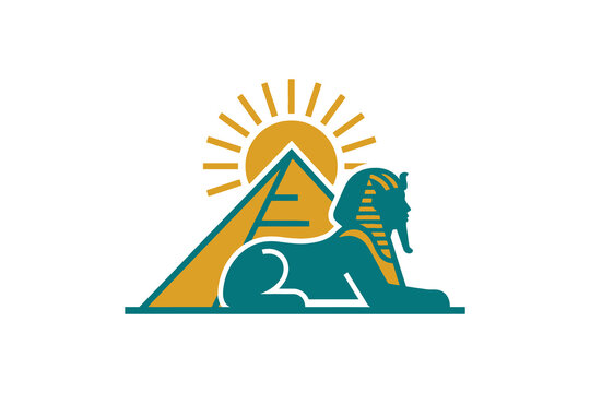 Egypt Sphinx Pyramid Sun Logo Vector Illustration Suitable For Egyptian Tourism Landmark