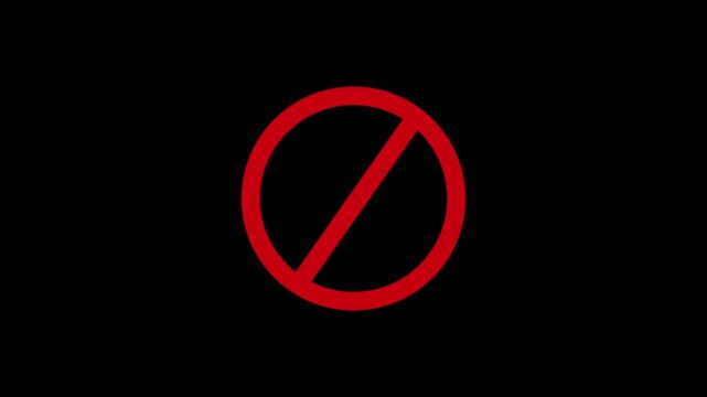 International prohibition mark. Ban forbidden sign. Traffic pictogram of Crossed out red circle. Warning, stop or no entry forbidden red circle and line symbol icon.HD video animation.