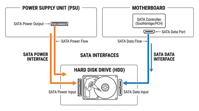 Detailed computer hardware diagram showing SATA connections and motherboard layout
