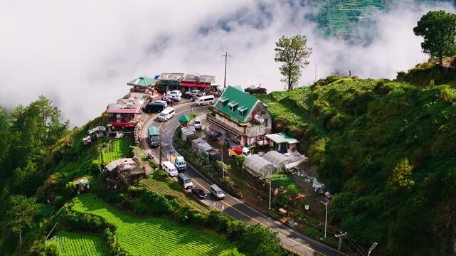 Drone turns over busy Halsema Highroad Point in Benguet, Philippines highlands