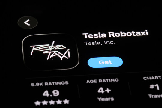 Shanghai,China-Sep.6th 2026: Tesla Robotaxi app icon brand logo