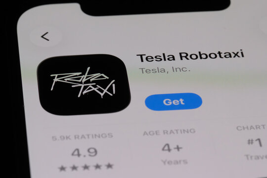 Shanghai,China-Sep.6th 2026: Tesla Robotaxi app icon and brand logo