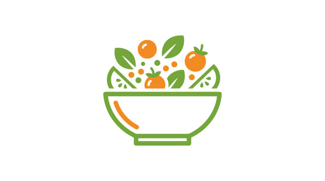 Healthy vegetable salad bowl vector icon with green leaves and orange tomatoes is perfect for organic food branding and vegetarian restaurant menu design.