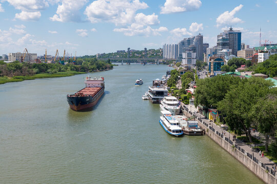 The Don river in the city limits on a sunny July day. Rostov-on-Don