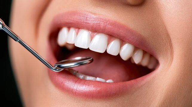 Close up of healthy white teeth and gums during dental check