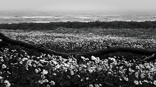 Ishikawa coastal meadow with storm washed driftwood