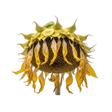 A wilted sunflower with yellow petals