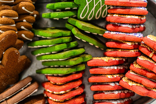 Assorted Holiday Cookies in Festive Red and Green Colors