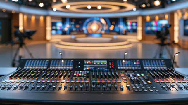 Professional Mixing Console Operating In A Modern Television Broadcasting Studio