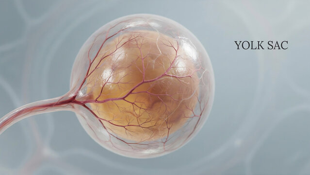 Illustration of yolk sac with visible blood vessels inside embryo