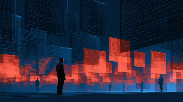 Translucent hostile code shapes drifting towards a boundary, in soft natural light
