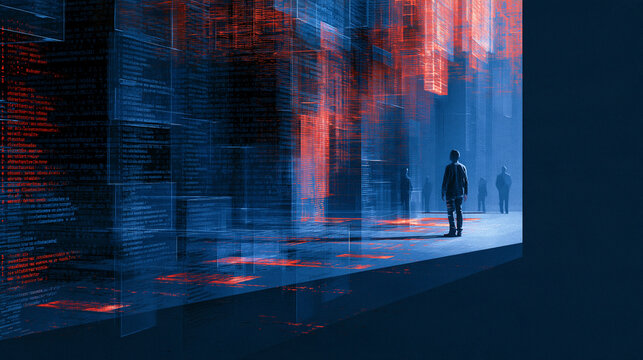 Translucent hostile code shapes drifting towards a boundary