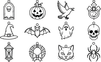 Obraz premium Halloween charm icon set with spooky symbols and characters