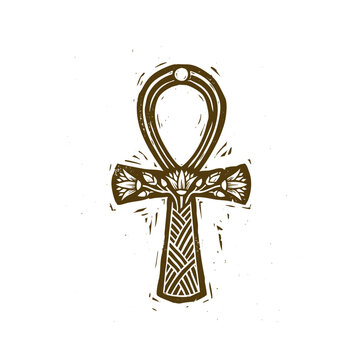 Ankh Egyptian Cross Symbol of Life Vintage Engraving